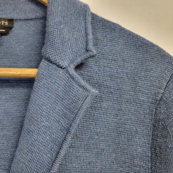 Talbots Womens Blue Pure Merino Wool Knit Blazer Sz M Two Button Pockets Career - Picture 3 of 11